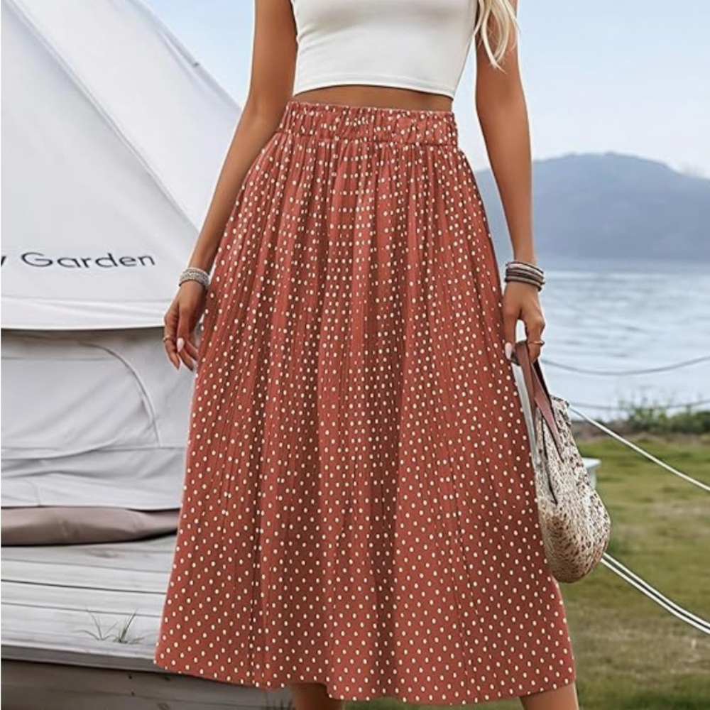 Polka Dot Midi Skirt in Rust L